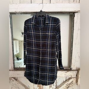 Obey Cabincore Navy Plaid Button-Up Shirt Dress/Tunic - Size small